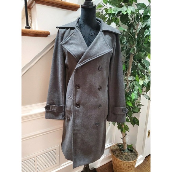 Gray Women Solid Long Sleeve Double Breasted Fitted Casual OverCoat Size X-Large - Picture 1 of 12